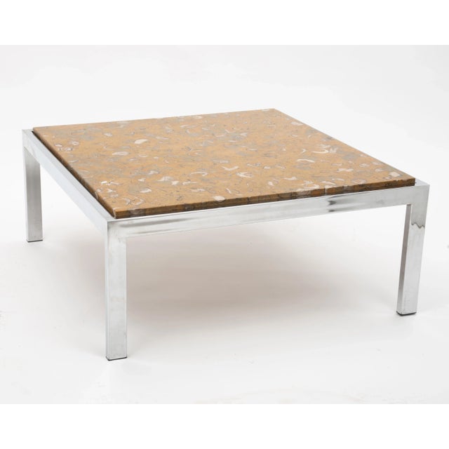 Mid-Century Modern Fossilized Marble Chrome Coffee Table Leon Rosen Pace Collection Milo Baughman 1970s For Sale - Image 3 of 13