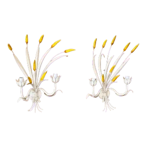 Mid-20th Century Italian Sheaf of Wheat Metal Tole Sconces-Pair