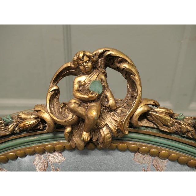 French Green and Gold Boudoir Sofa in Silk For Sale - Image 4 of 8