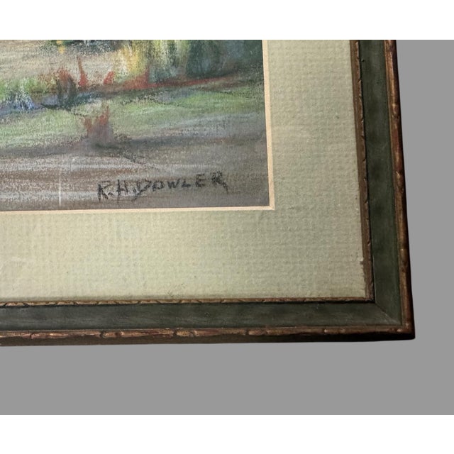 Traditional Vintage Riverside Landscape Framed Pastel Watercolor Painting With Sailboat For Sale - Image 3 of 6
