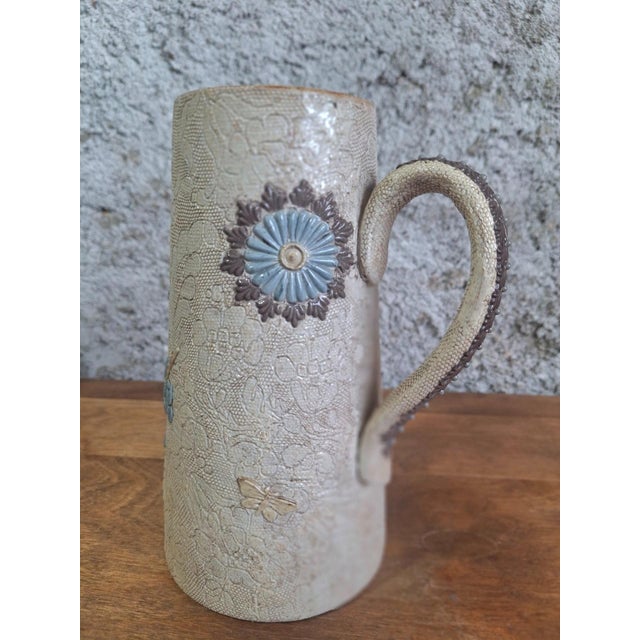 Silicon Ware Pitcher with Embossed Floral Decor from Doulton & Slaters, 1884 For Sale - Image 10 of 10
