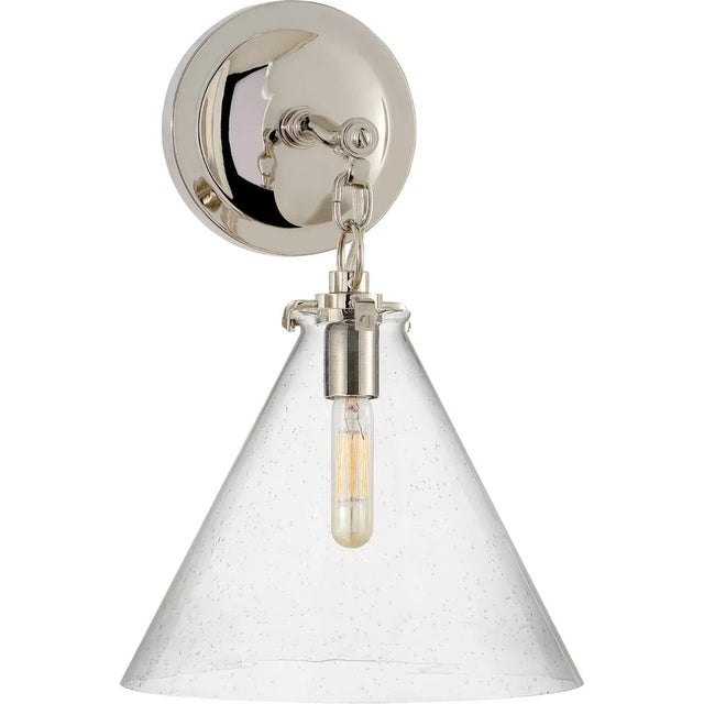 Transitional Thomas O'Brien for Visual Comfort Signature Katie Small Conical Sconce in Polished Nickel with Seeded Glass For Sale - Image 3 of 4
