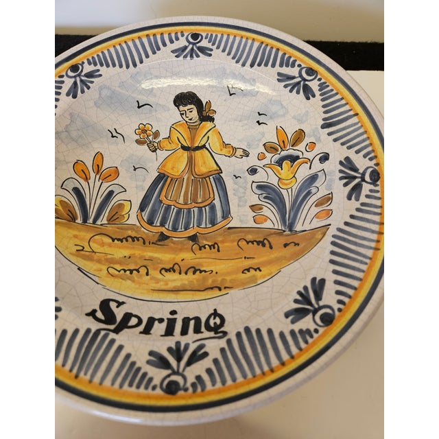 Charming 1940s Majolica Wall Plates of the Four Seasons Signed Marife - Set of 4 For Sale - Image 4 of 6