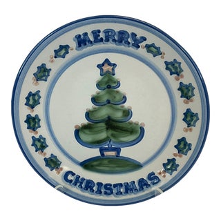 1970s Americana Boho Shabby Chic M. A. Hadley Merry Christmas Ironstone Pottery Plate. For Sale