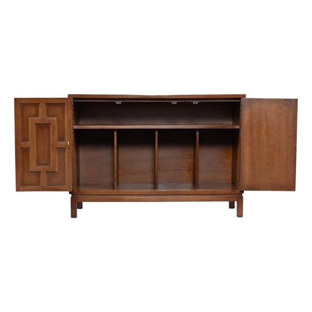 Renzo Rutili Style Fretwork 40 Inch Credenza Tv Stand Console Record Cabinet For Sale