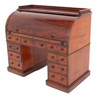 Victorian Mahogany Cylinder Desk with Roll Top, 1860 For Sale