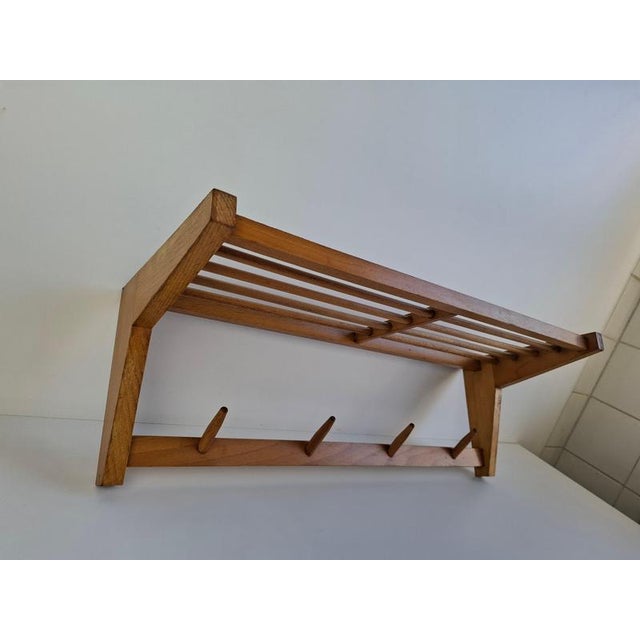 Mid-Century Modern Czechoslovak Wooden Wall Coat Rack with Shelf, 1970 For Sale - Image 13 of 15