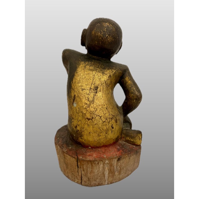 Wood Late 19th Century Antique Wood Hand Carved Burmese Monk Figure With Gilding For Sale - Image 7 of 12