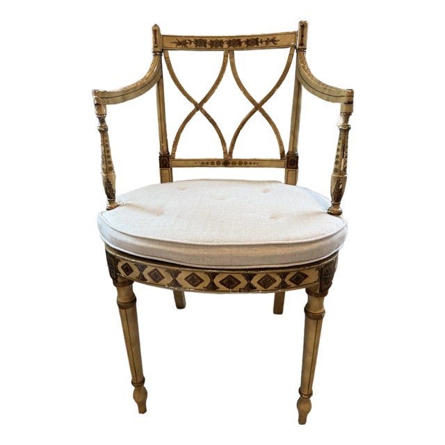 17th Century Neoclassical Hand Painted Accent Chair With Cane-Style Back Detail For Sale