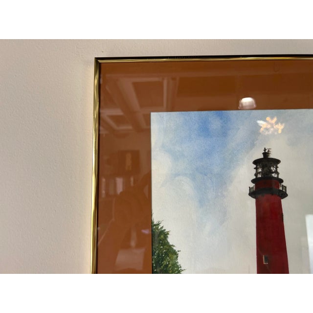 Vintage Lighthouse Landscape Watercolor Painting, Signed For Sale - Image 11 of 13