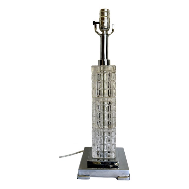 Vintage Art Deco Style Architectural Cubed Glass & Chrome Table Lamp For Sale