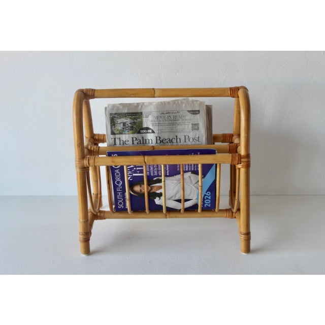 Mid-Century French Style Bentwood Bamboo Rattan Magazine Book Newspaper Rack Caddy Vintage For Sale - Image 10 of 12