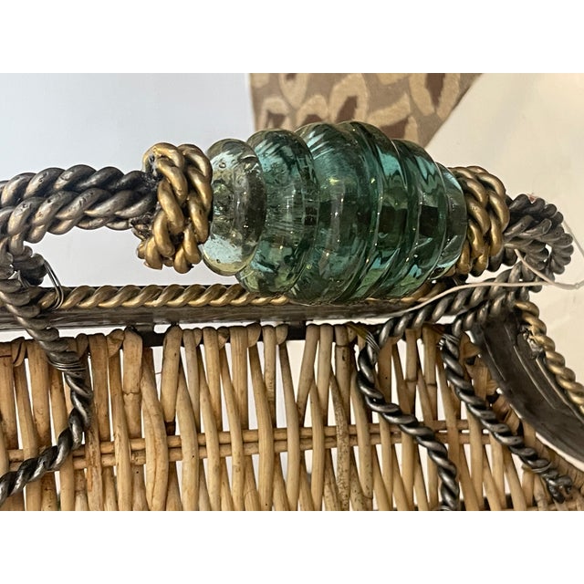 Vintage Wicker Tray Table on Stand Attributed to Maitland Smith For Sale - Image 9 of 13