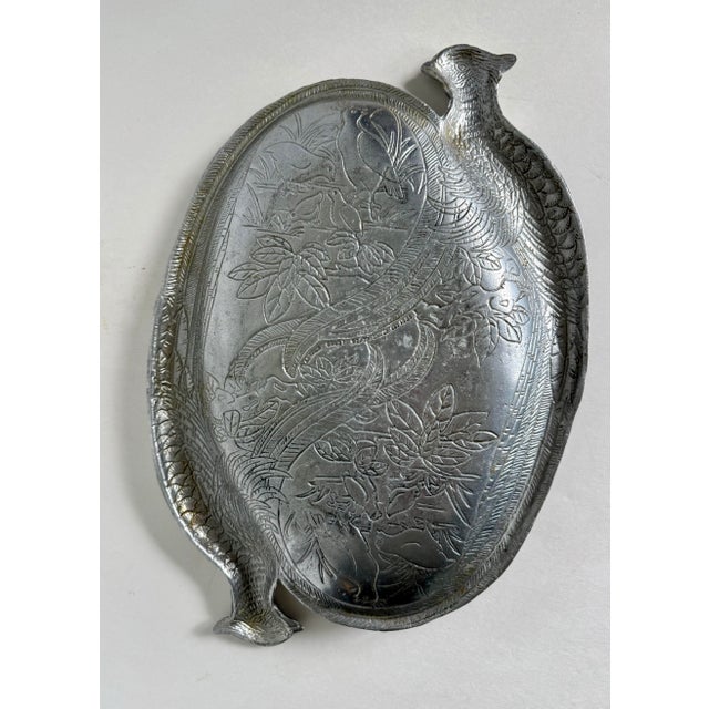 Silver Vintage 1986 Arthur Court Double Pheasant Quail Aluminum Serving Tray For Sale - Image 8 of 9