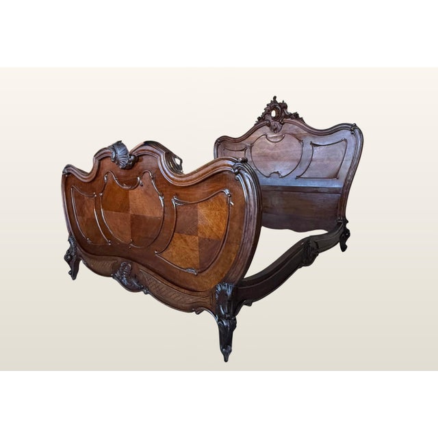 Louis XV Style French Solid Carved Walnut Queen Size Bed For Sale - Image 17 of 18