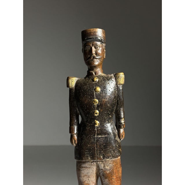 Hand-Carved Statue of a French Officer, 19th Century, Oak on Stone Base For Sale - Image 16 of 17
