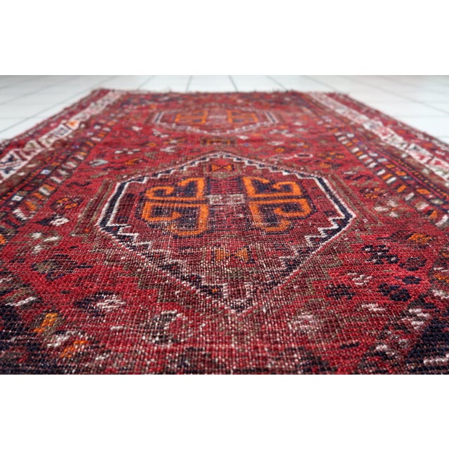 1900s, Antique Persian Shiraz Handmade Distressed Rug 3 X 4 For Sale In New York - Image 6 of 12