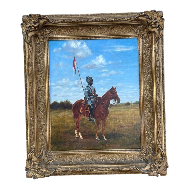 Antique British Colonial Painting of an Indian Cavalry Officer. For Sale