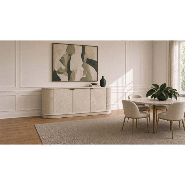 Casa Bique's 1980s Neoclassical marble-topped credenza was created for designer interiors using authentic European...