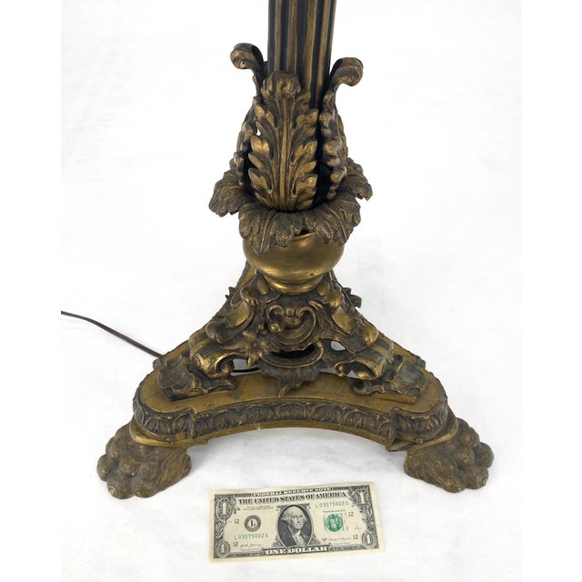 Brass Adjustable Height Heavy Brass Tripod Base Claw Feet Antique Floor Lamp For Sale - Image 8 of 17