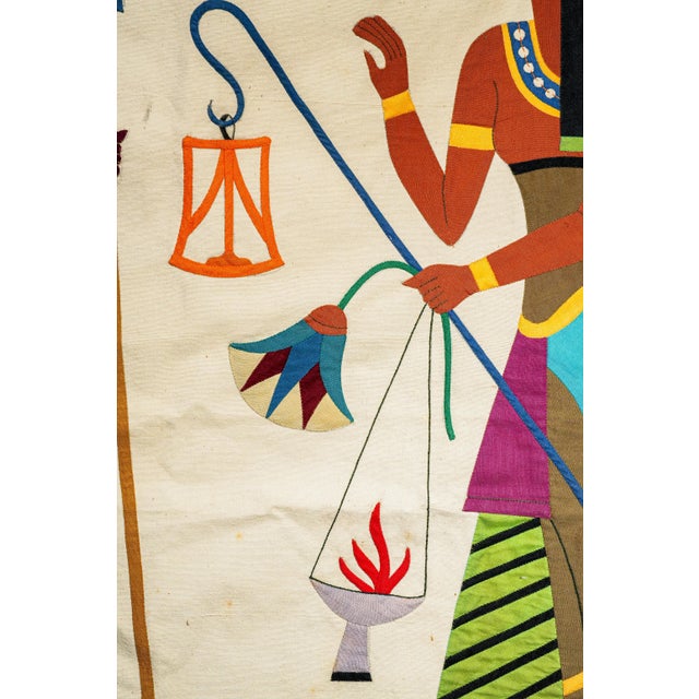 Amazing Large Antique Egyptian Egypt Wall Hanging Hand Sewn Appliqué Textile Egyptian Art Statement Tapestry Banner Home Decor For Sale - Image 9 of 14