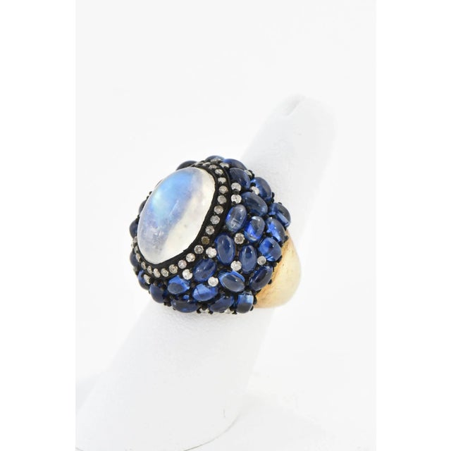 Blue Moonstone, Kyanite and Diamond Cocktail Ring Size 7.25 For Sale - Image 8 of 8