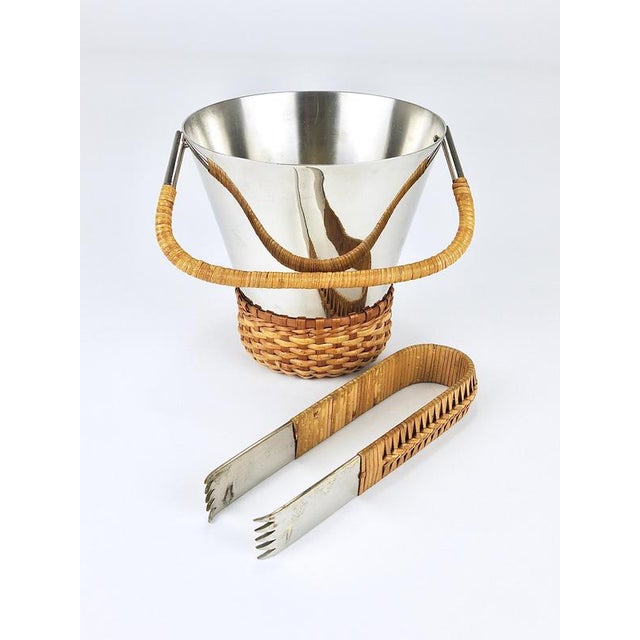 Vintage Nickel-Plated Ice Bucket and Tongs by Carl Auböck, Austria, 1950s, Set of 2 For Sale - Image 9 of 16