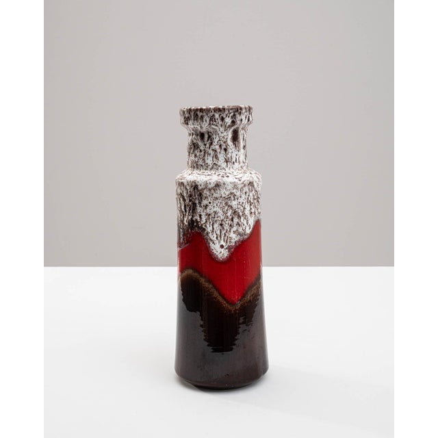 1960s German "W. Germany" Ceramic Vase Red White Brown For Sale - Image 17 of 18