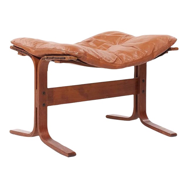Westnofa Siesta Mid Century Leather and Bentwood Ottoman For Sale