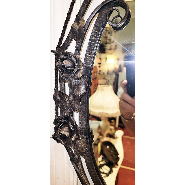 French Art Deco-Nouveau Hanging Metal Mirror For Sale - Image 4 of 6