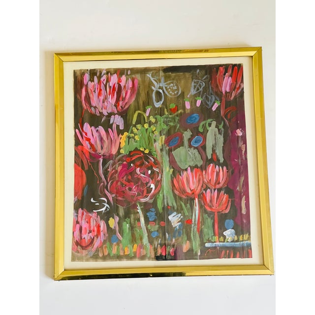 Abstract 1970s Abstract Modern Magic Garden Mixed Media Signed Framed For Sale - Image 3 of 8
