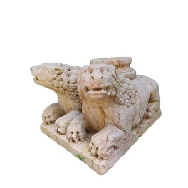 Marble Base Depicting Lions with Joined Bodies, 18th Century, Set of 2 For Sale - Image 4 of 10