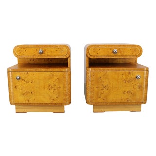Art Deco Burl Wood Nightstands, Czechoslovakia, 1940s, Set of 2 For Sale