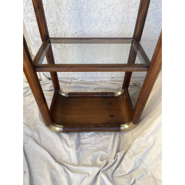 Vintage MCM Karl Springer Style Wood/Brass Waterfall Edge Etagere. Such a beautiful piece with brass corners and a...