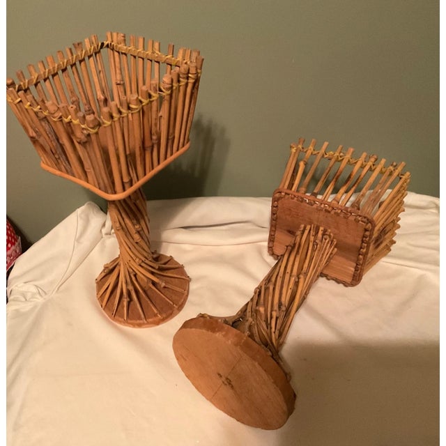 Vintage MCM Natural Rattan Plant Stands-Set of 2 For Sale - Image 4 of 4