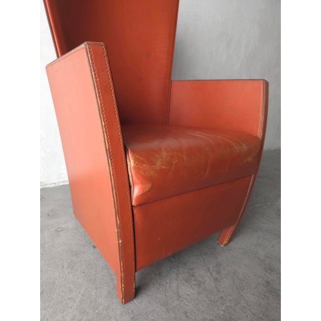 Burnt Orange Vintage Italian Sculptural High-Back Leather Armchair For Sale - Image 8 of 10