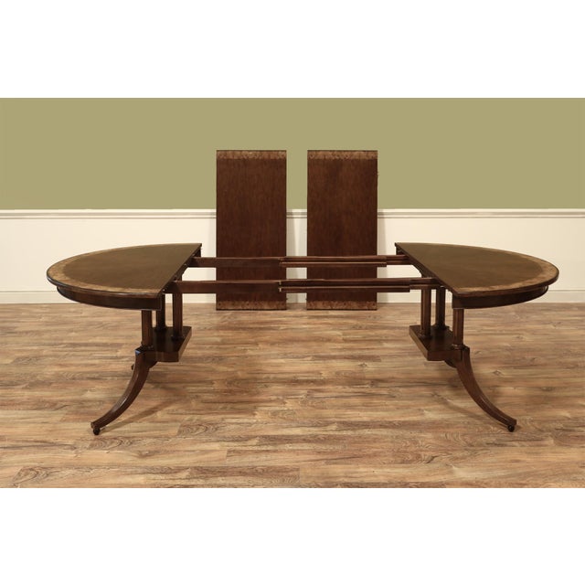 2020s 54 Inch Round Inlaid Walnut Pedestal Dining Table With Leaves Seats 4 to 8 People For Sale - Image 5 of 14