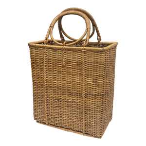 Vintage Tall Woven Wicker Basket With Round Handles