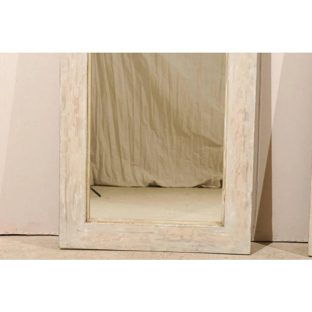 Cream Large Size Painted Wood Trumeau Mirrors With Scraped Finish - a Pair For Sale - Image 8 of 11