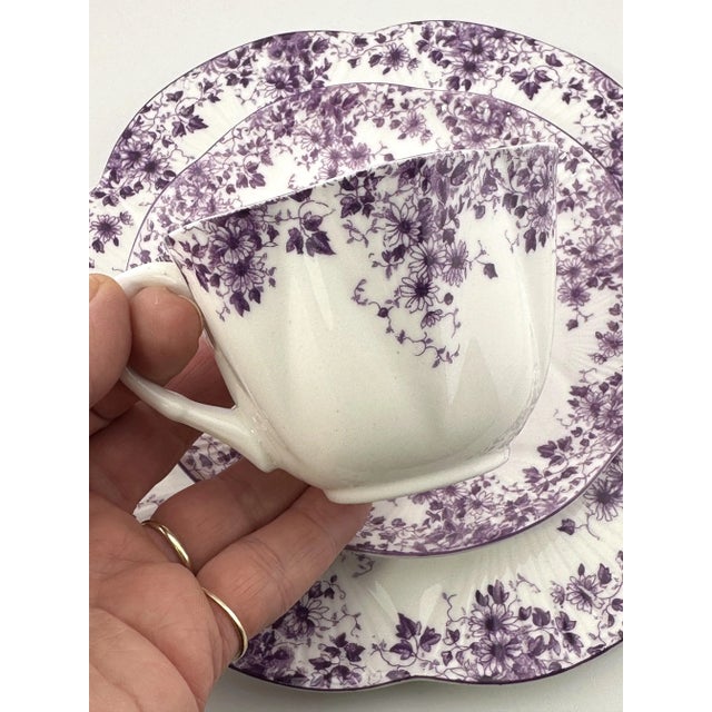 Shelley Shelley Dainty Mauve Trio, English Bone China, Vintage Shelley 3 Piece Tea Set For Sale - Image 4 of 8