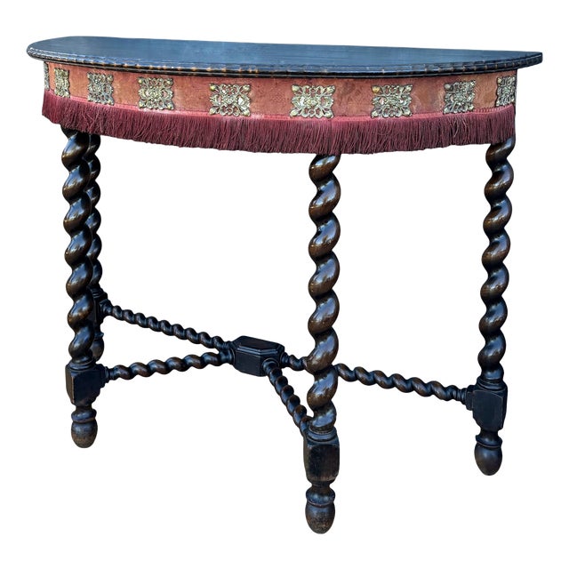 Baroque Spanish Demilune Console Table with Twisted Legs, 1920s For Sale