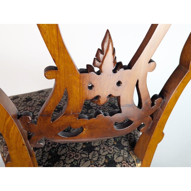 19th Century Sculptural Backrest Walnut and Velvet Sec Dining Chairs, Set of 4 For Sale - Image 10 of 13