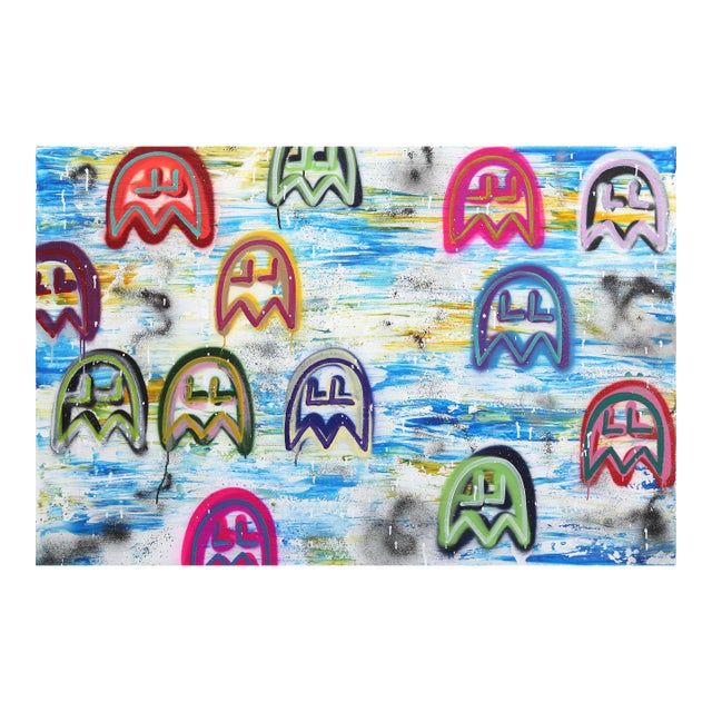 Chase Me - Colorful Retro Inspired Abstract Original Artwork by Amber Goldhammer For Sale