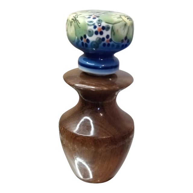 Judaica Holy Frankincense & Myrrh Anointing Oil Myrtle Wood Dispenser W/ Ceramic Stopper For Sale