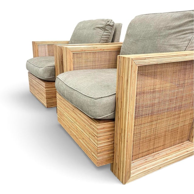 2010s Vintage Sculptural Rattan and Cane Club Chairs After Jean-Michel Frank - A Pair For Sale - Image 5 of 8