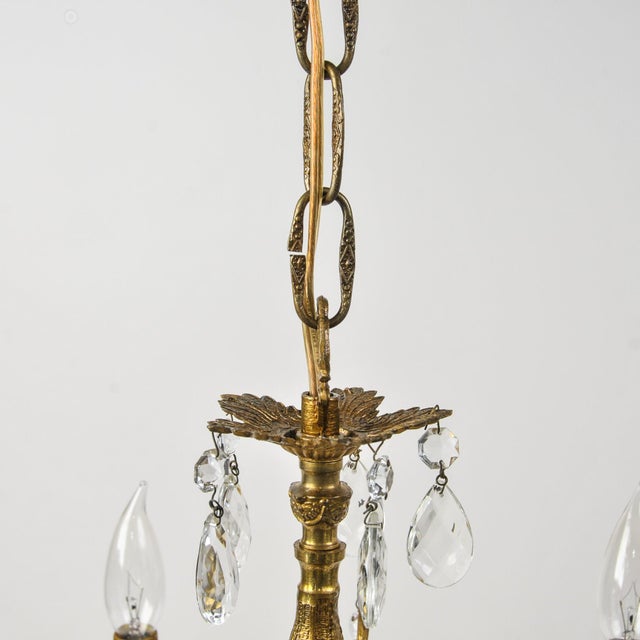 Vintage Brass and Crystal Chandelier Petite 5 Arm Made in Spain For Sale - Image 9 of 13