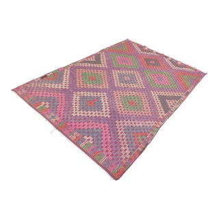 1960s Vintage Pink Embroidered Kilim - 78"x115" For Sale