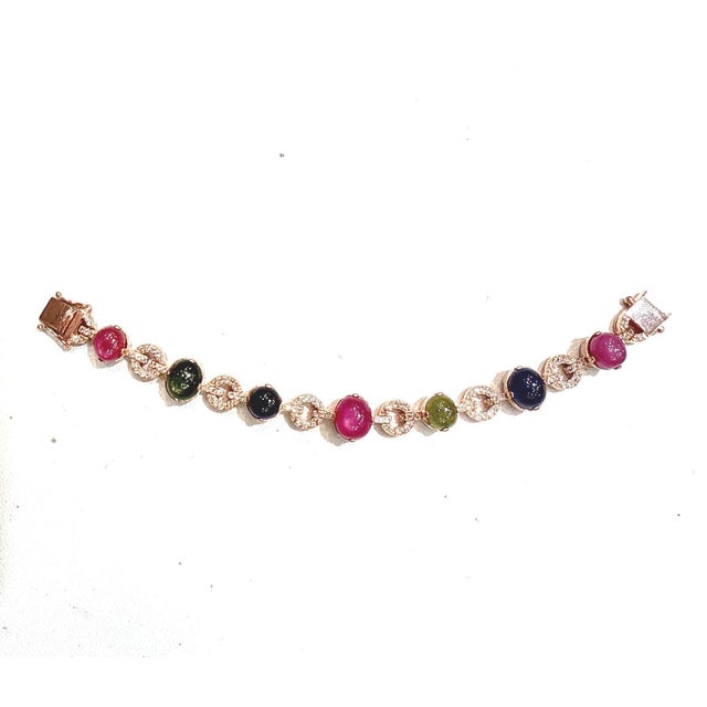 Classical Roman Bochic "Capri" Ruby & Multi Color Sapphire Bracelet Set In 18K Gold & Silver For Sale - Image 3 of 18