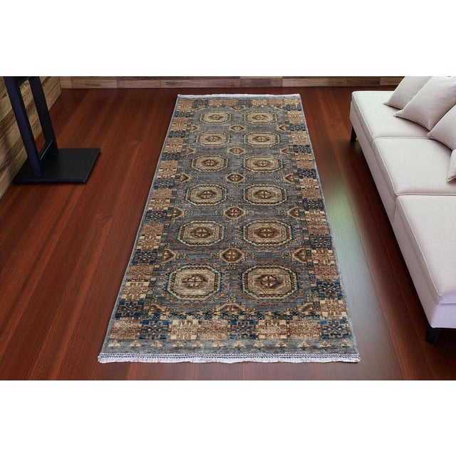 This Afghan Ziegler design Hallway runner rug is hand-knotted with Wool on Cotton and has 1400 knots per square inch. The...