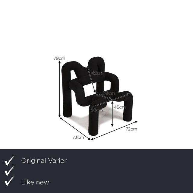 The Ekstrem chair of Varier is covered with a black fabric. He convinces with its extravagant, modern design and the round...